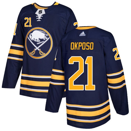 Men Adidas Buffalo Sabres 21 Kyle Okposo Navy Blue Home Authentic Stitched NHL Jersey
